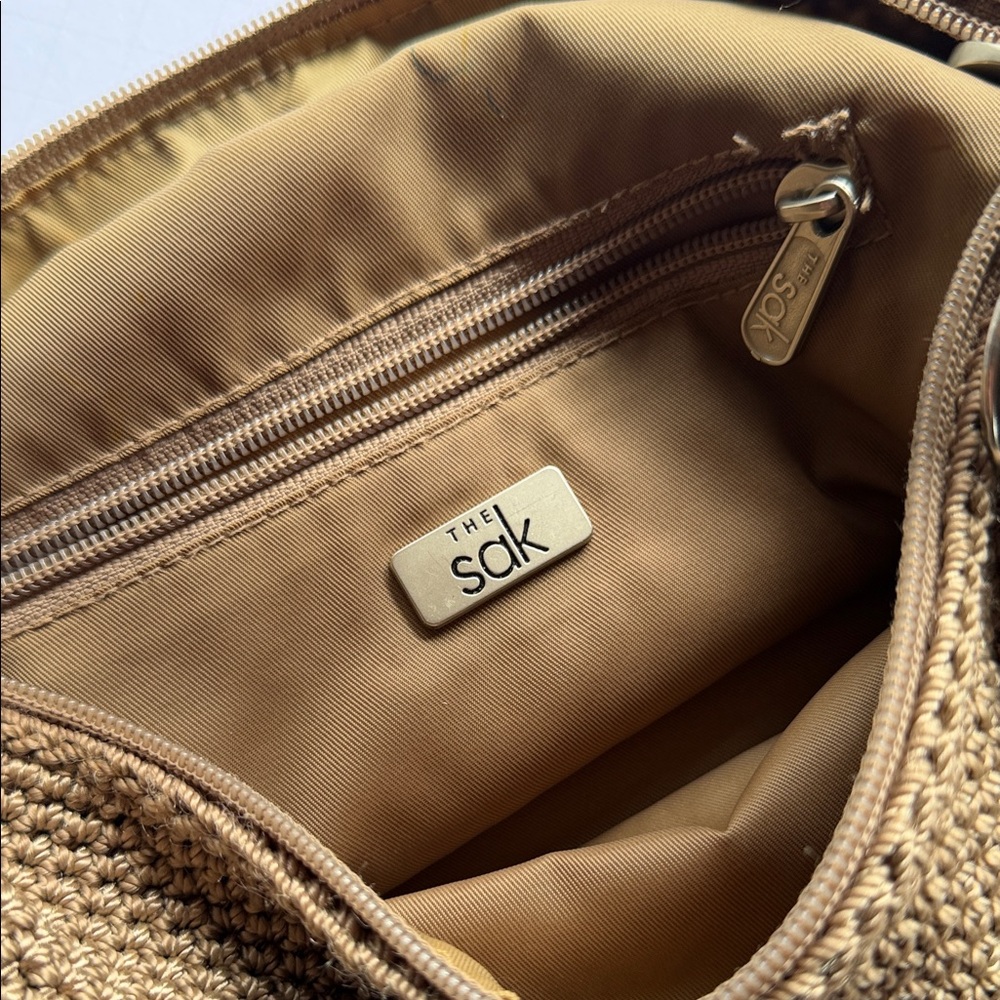 The Sak Tan Crochet Shoulder Bag with Matching Wristlet and Pouch - Picture 2 of 15